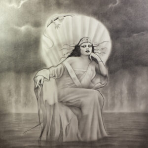 Siren-seated-on-a-clam-chair